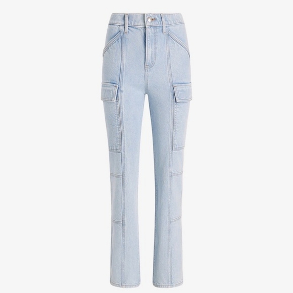 Express High Waisted Light Wash '90s Slim Cargo Jeans